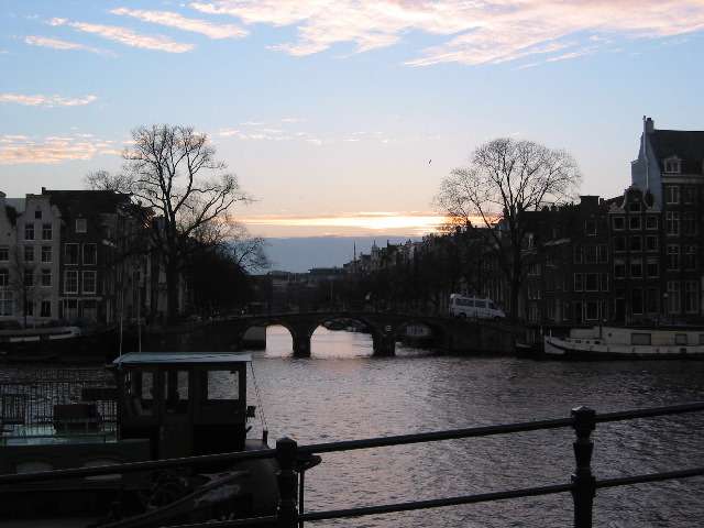 Canal intersection at sunset
