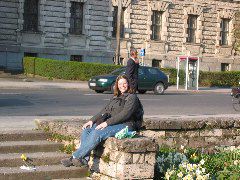 Liz waiting for the tour bus